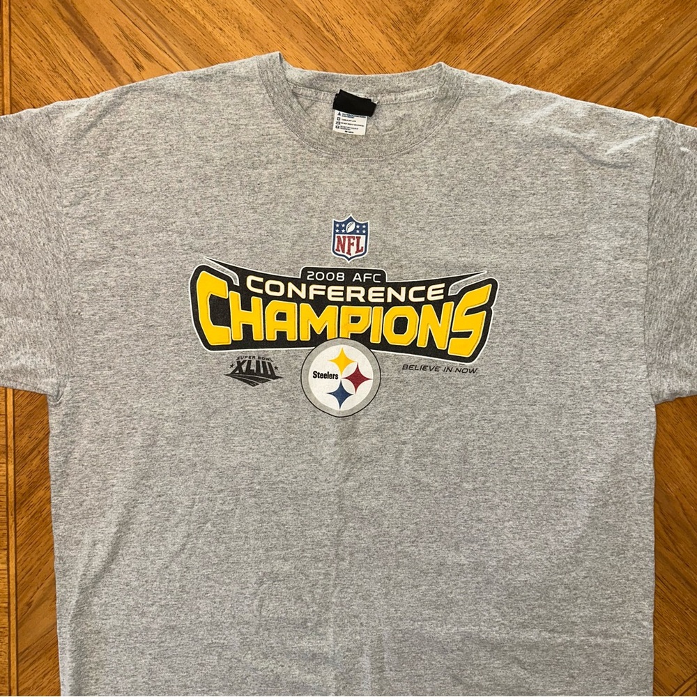 Pittsburgh Steelers 2008 AFC Conference Champions Gray T Shirt Mens 2XL Y2K